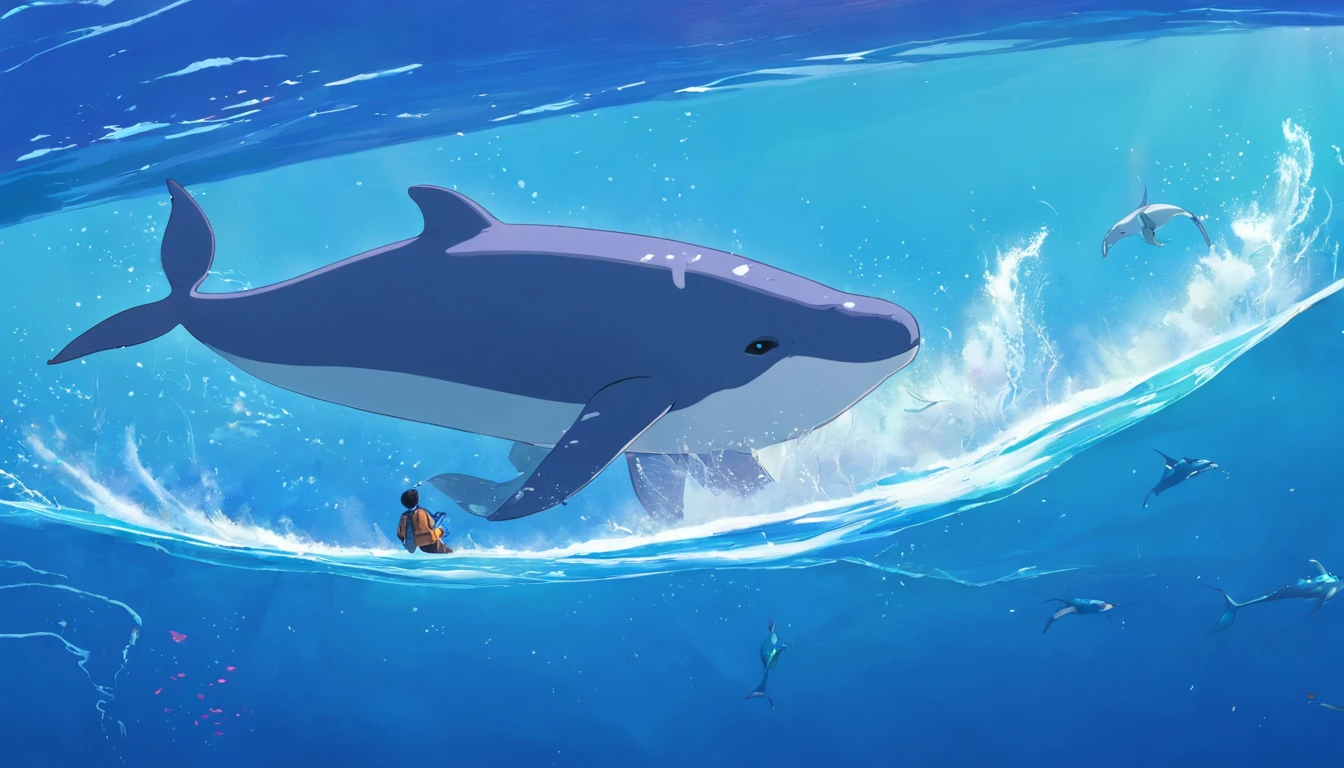 There is a narwhal with a long horn in the water, subreddit / r / whale, plesiosaur, whale, cyborg whale, whales, narwhal, ocean giant creature bloop, Mariana Trench, depicted as a 3 d render, whale monsters, marine animal, terrifying but fascinating, author:Robert Jacobson, space whale, Realistic depiction