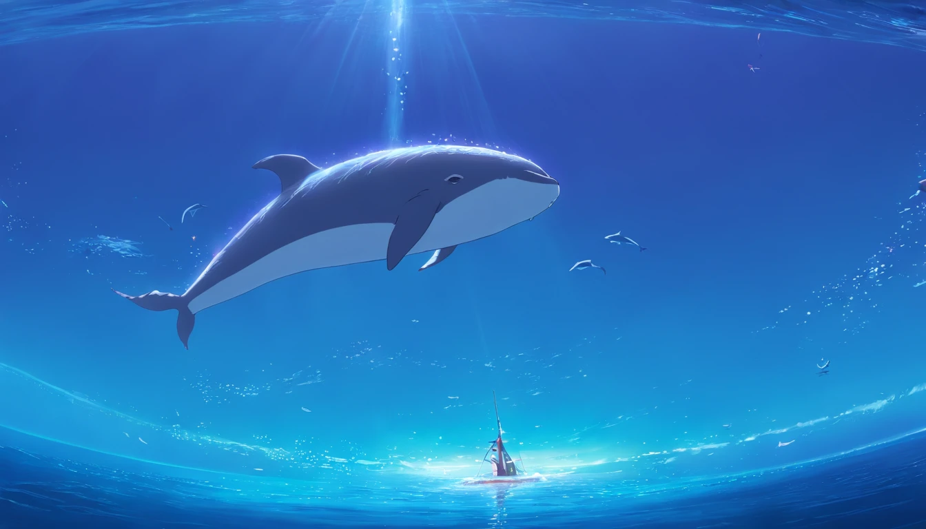 There is a narwhal with a long horn in the water, subreddit / r / whale, plesiosaur, whale, cyborg whale, whales, narwhal, ocean giant creature bloop, Mariana Trench, depicted as a 3 d render, whale monsters, marine animal, terrifying but fascinating, author:Robert Jacobson, space whale, Realistic depiction