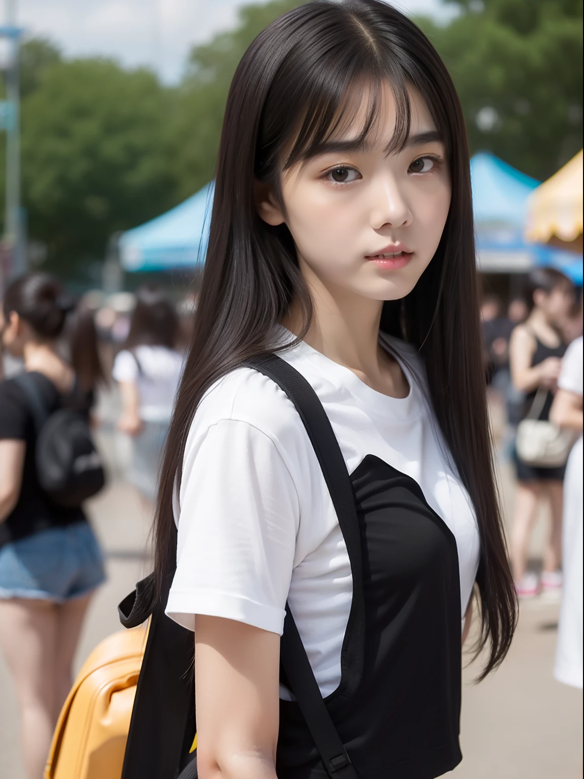 Looks Back,年轻,shortpants,Long white T-shirt,teens girl,Delicate body,petite body,Delicate body,small tits,tiny chest,A dark-haired,Very Longhair,An amusement park