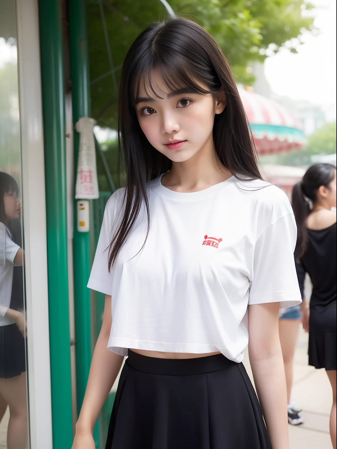 1 Girl,square,Soft Light,Chinese Beauty,Short sleeve,Pleated Skirt,