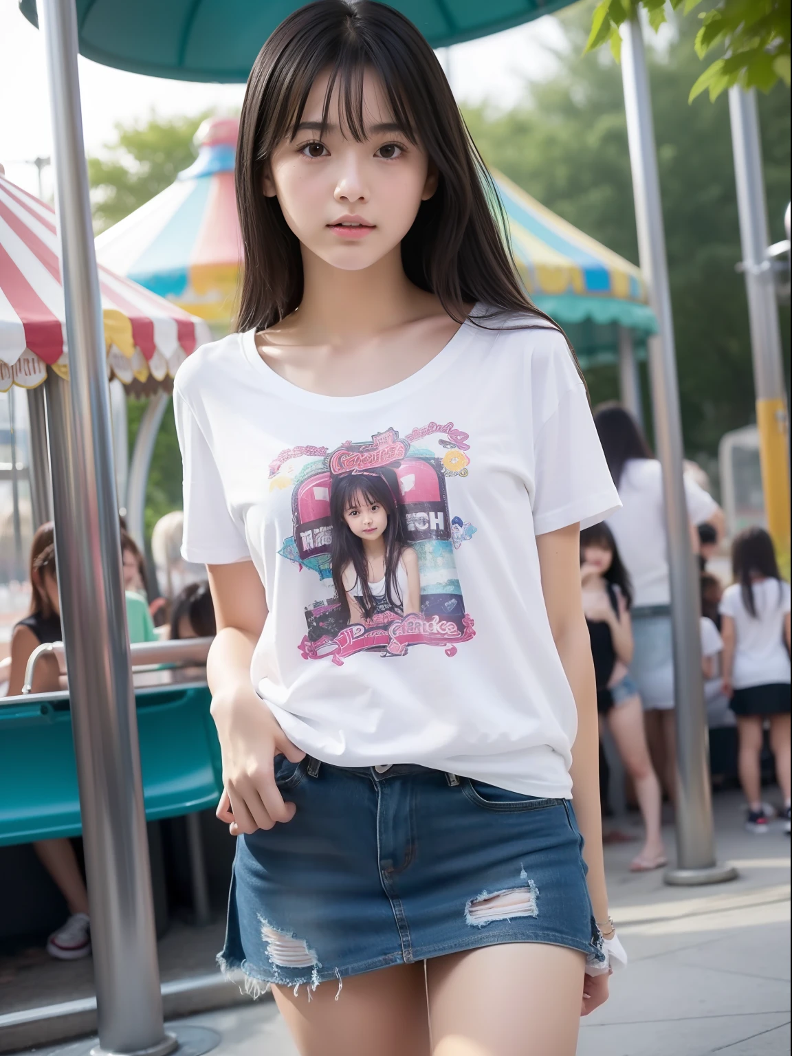 年轻,(Big size T-shirt,a miniskirt),s girl,Delicate body,petite body,Delicate body,small tits,tiny chest,Short,A dark-haired,Very Longhair,a shower,An amusement park,Looks Back