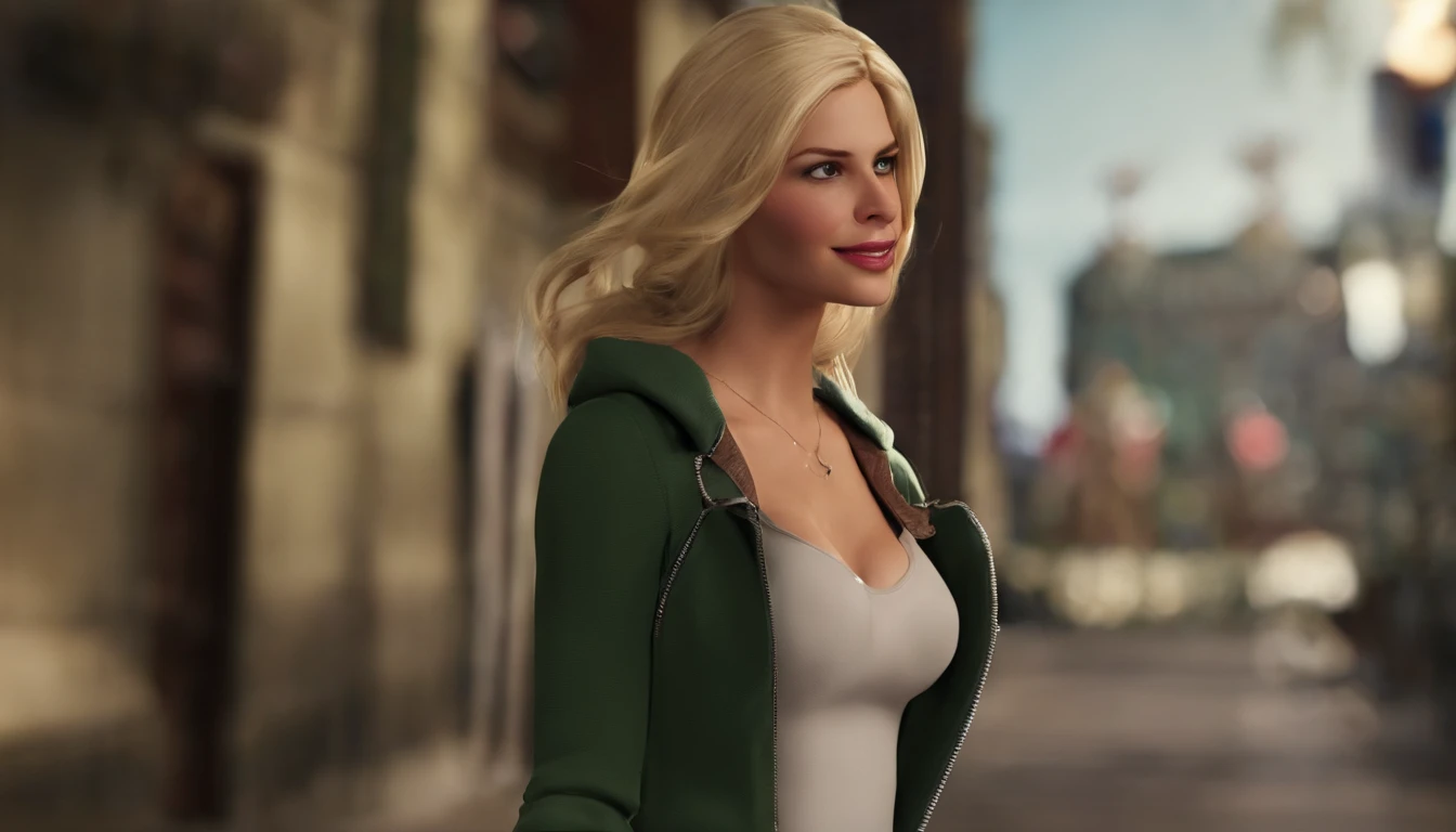 Gwen Stacy:1.1), ultra-detalhado, illustration, alto contraste, uma mulher olhando para o espectador, Expressivo, sozinho, Olhos detalhados, Hands in pockets, sobrancelha levantada, (Shy smile:0.7), dentes desabados;, dia, (zipper, Hood, Capuz branco, capuz para cima:1.2), (Capuz interno rosa:0.7), cidade, sidewalk, inverno, Antecedentes detalhados, (cintura, jeans, cowboy shot:1.1)