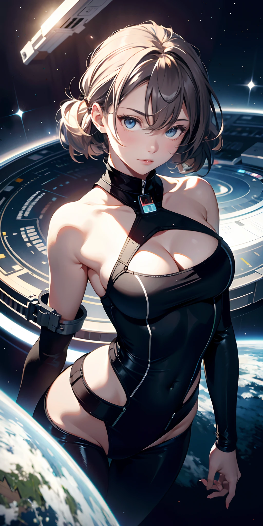 absurd res, high res, (masterpiece:1.4), ultra-detailed, 1girl, from above, space, floating