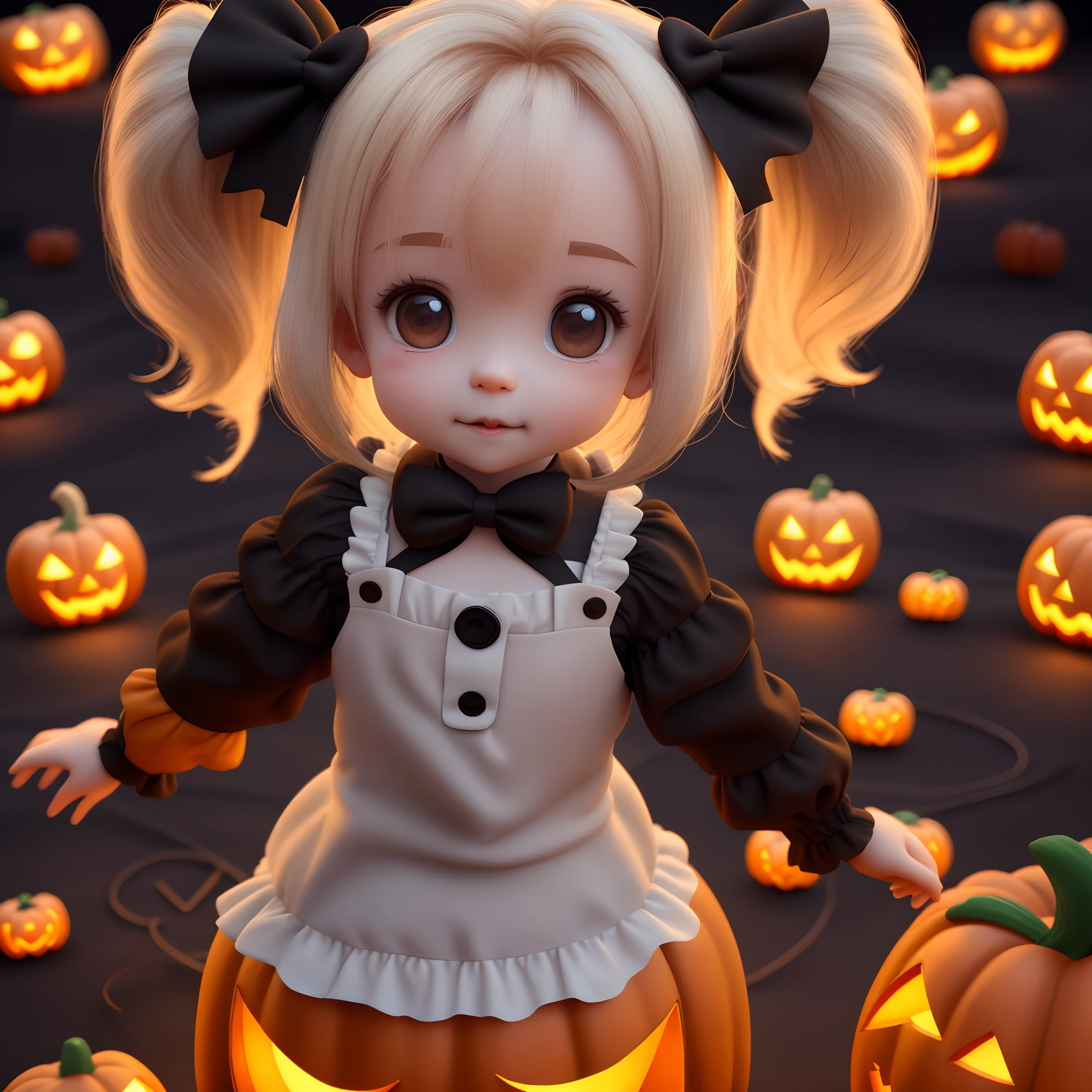 A cute little character in light 3D with a front ,Halloween