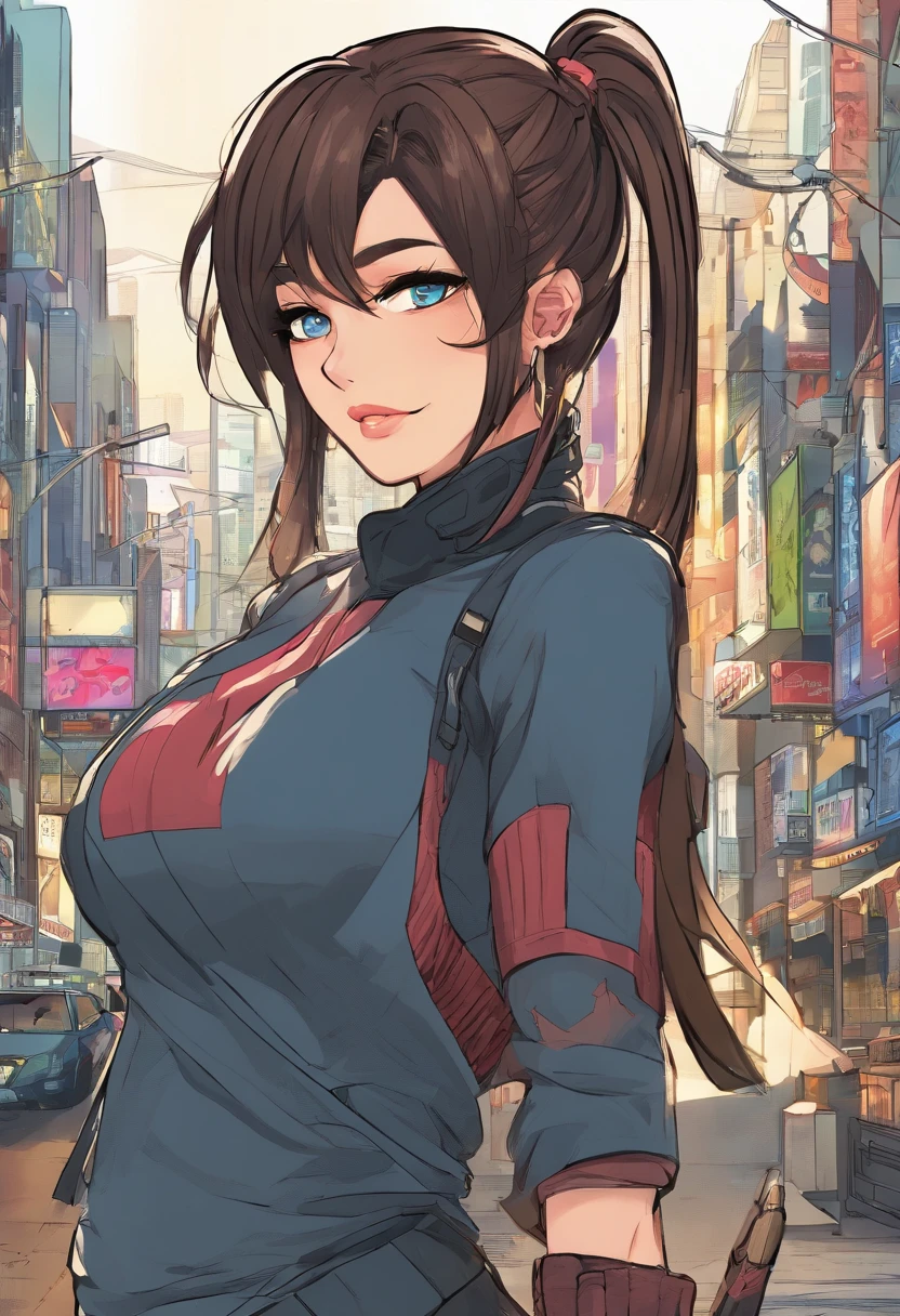 (1girl:1.3), (solo:1.2), curvy, (masterpiece:1.2), (best quality:1.2), (perfect anatomy:1.4), (dynamic pose:1.4), (confident:1.2), smile
coffeelove68, (thick lineart:1.2), soft lineart, (huge breasts:1.4), (cowboy shot:1.2), korra, long hair, (brown hair:1.2), black hair, blue eyes, ponytail, dark skin, dark-skinned female, topknot, (hair tubes:1.4), fur-trimmed jacket around waist, (blue halterneck top:1.3), armlet, vambraces, (bare shoulders:1.3), (arm_warmers:1.3), sleeveless, (shinjuku crossing:1.5), (tokyo:1.2), highrise buildings, (night:1.2), on the street, traffic lights,