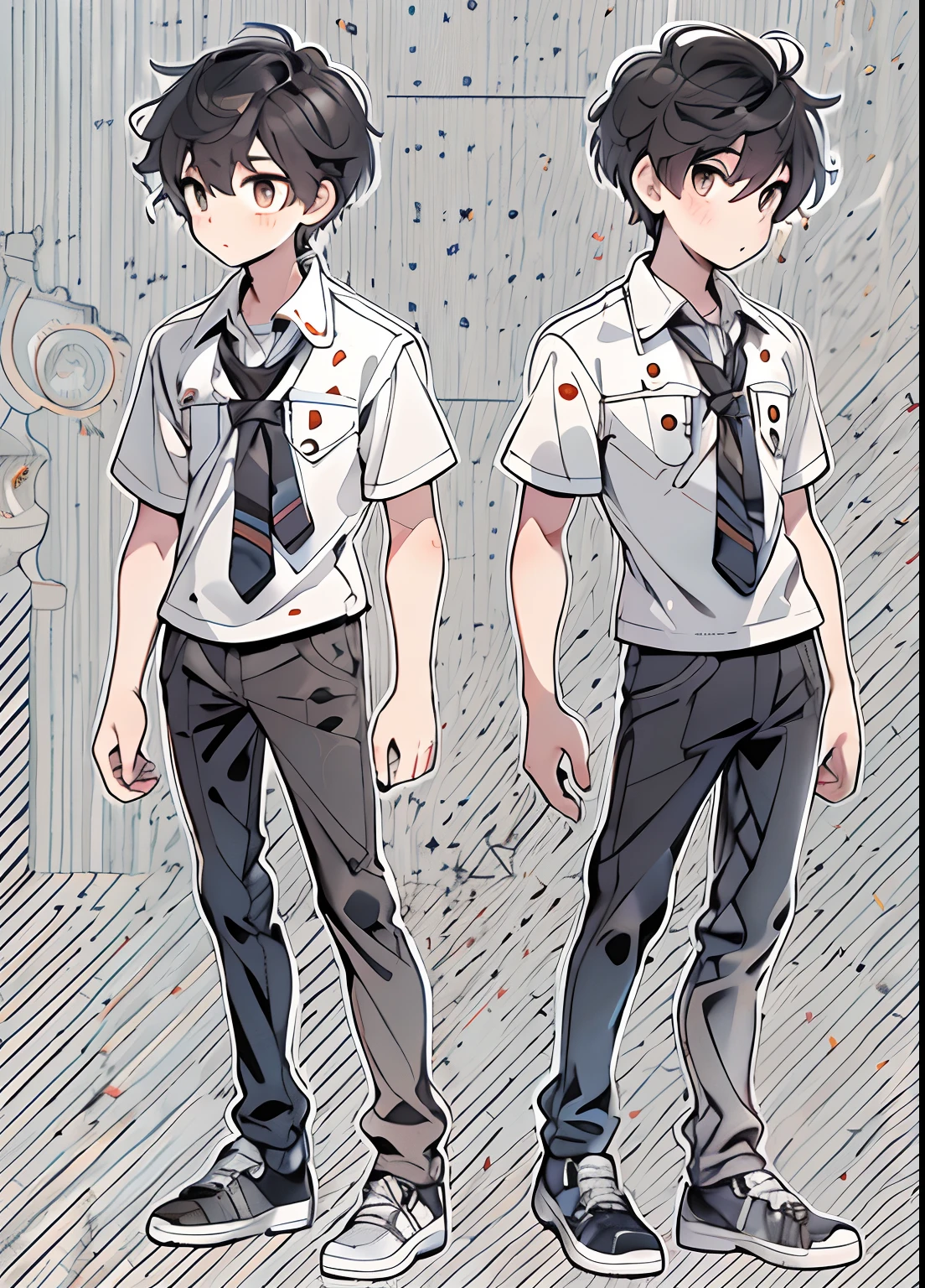 Boy student,Light-colored clothes,short detailed hair,Black color hair,The shirt,full bodyesbian,Third perspective,adolable