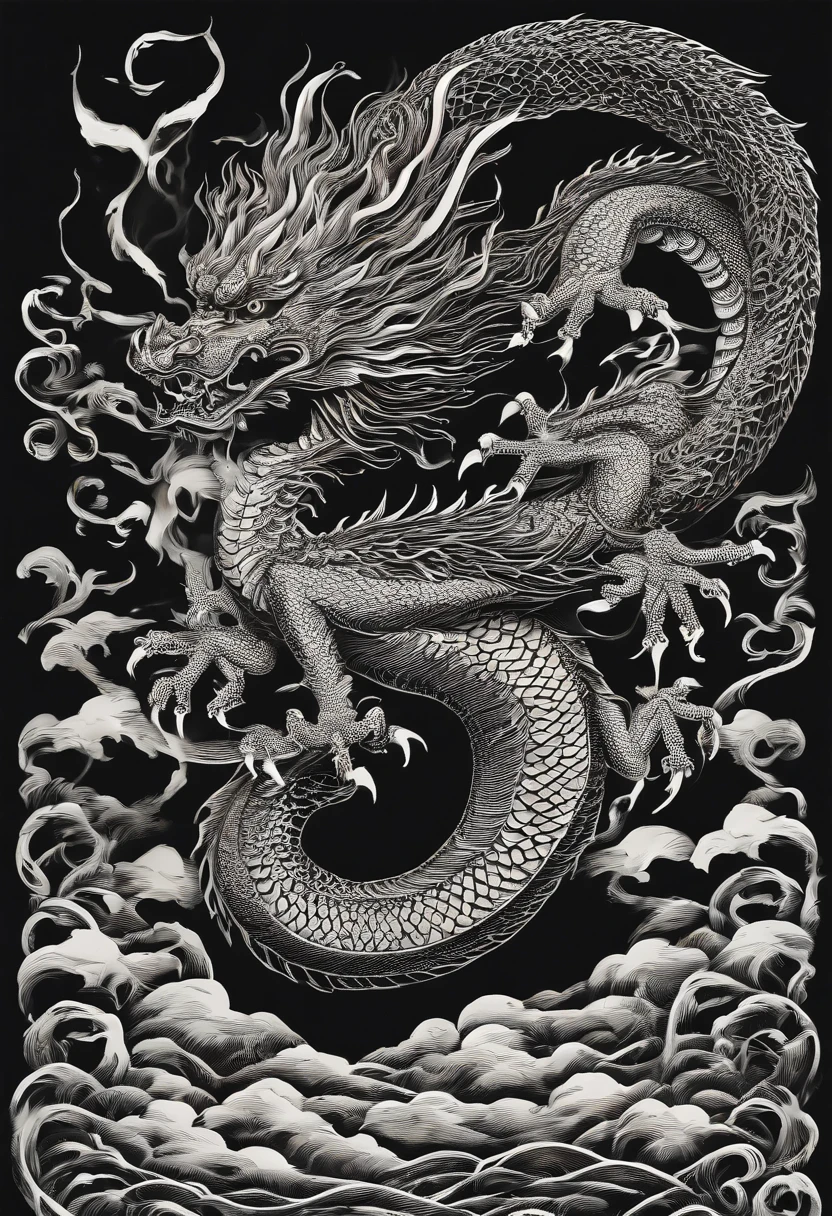 Angry Dragon God、Japan Dragon God、Long-bodied dragon、Rising Dragon、Long horned dragon、Dark moonlit night background、full moon、A dragon god with a snake-like body、Mystical place、dragon without wings、No wings、Short Hand、I have a jewel in my hand、