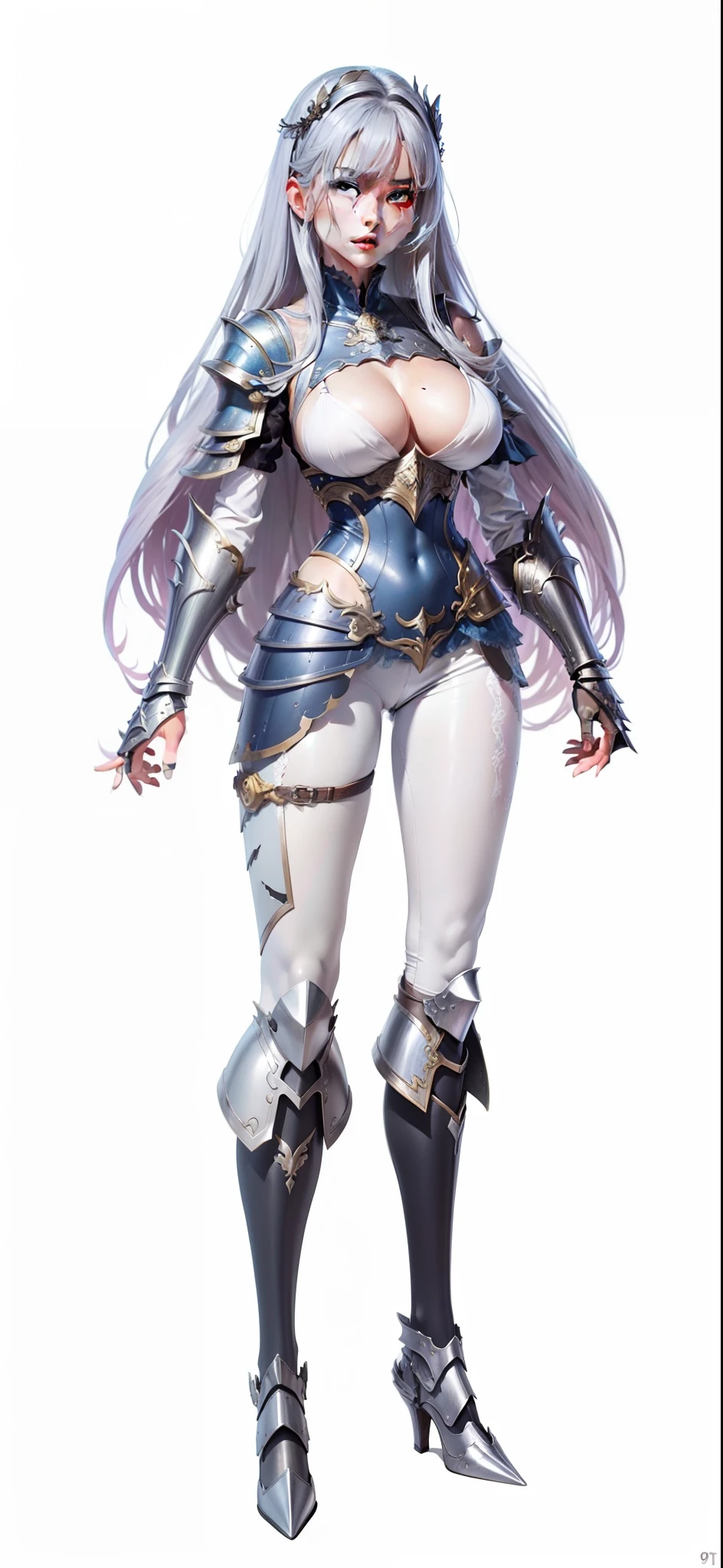 silber hair,hentail realism, shadowing,,character sheets, reference sheet, Standing painting, 8K, Super detail, 1080p, Women's HD,femele, 16k, A high resolution, Best quality, High quality, Anatomically correct, Masterpiece, ccurate, hyper HD,As graceful as a swan,unreal-engine, Ghibli-like colors, anime big breast, Standing painting, angle of view,battle armor,ssee-through,Lace skirt