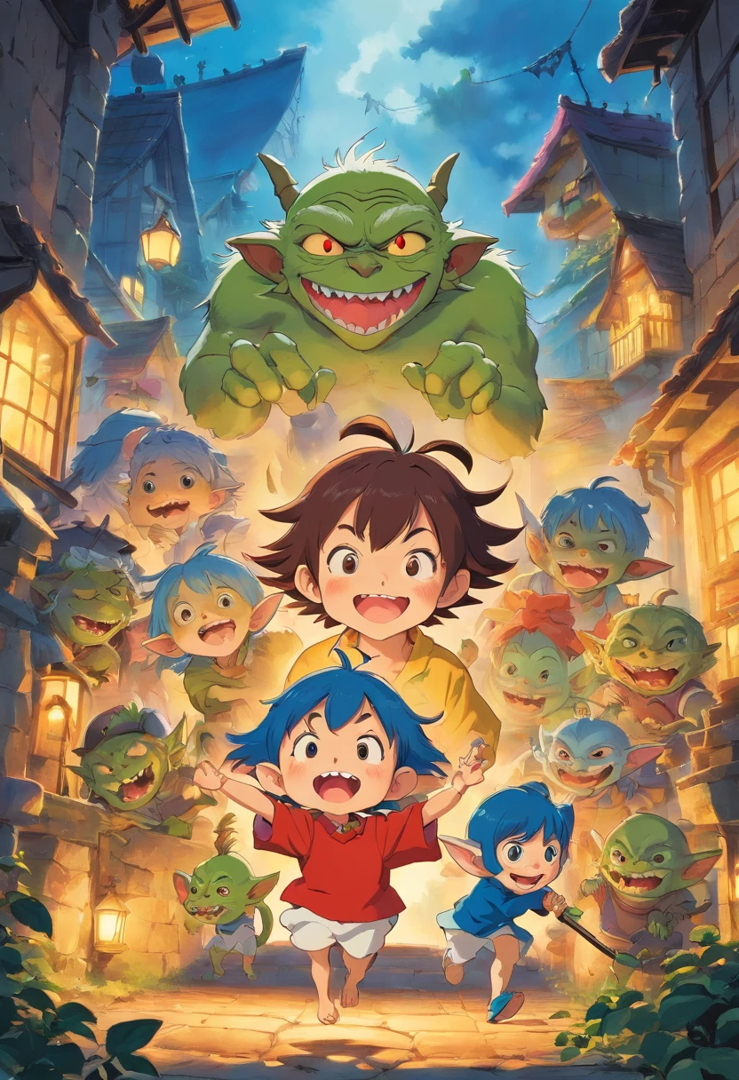 goblins, playing pranks,,vibrant colors,soft lighting