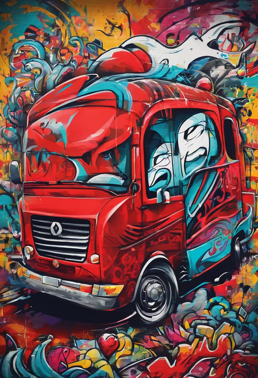vermelho, grafity, sirene ambulancia animada, com olhos e boca, imagem completa, High resolution high contrast, fundo limpo