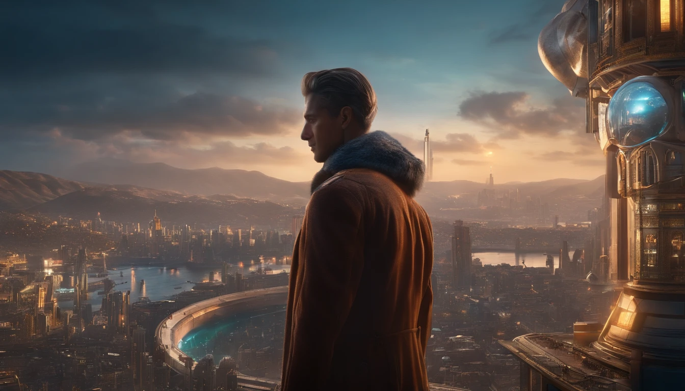 hyper 4k resolution , hyper extremely detailed , atompunk, new city ,all city , people, A view from afar