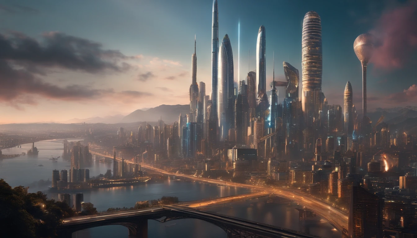 hyper 4k resolution , hyper extremely detailed , atompunk, new city ,all city , people, A view from afar