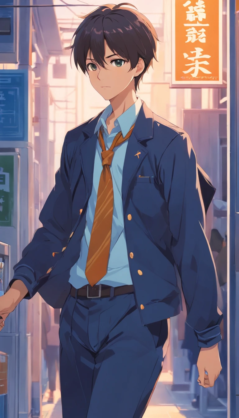 Young male、A dark-haired、Wearing a Japan school uniform