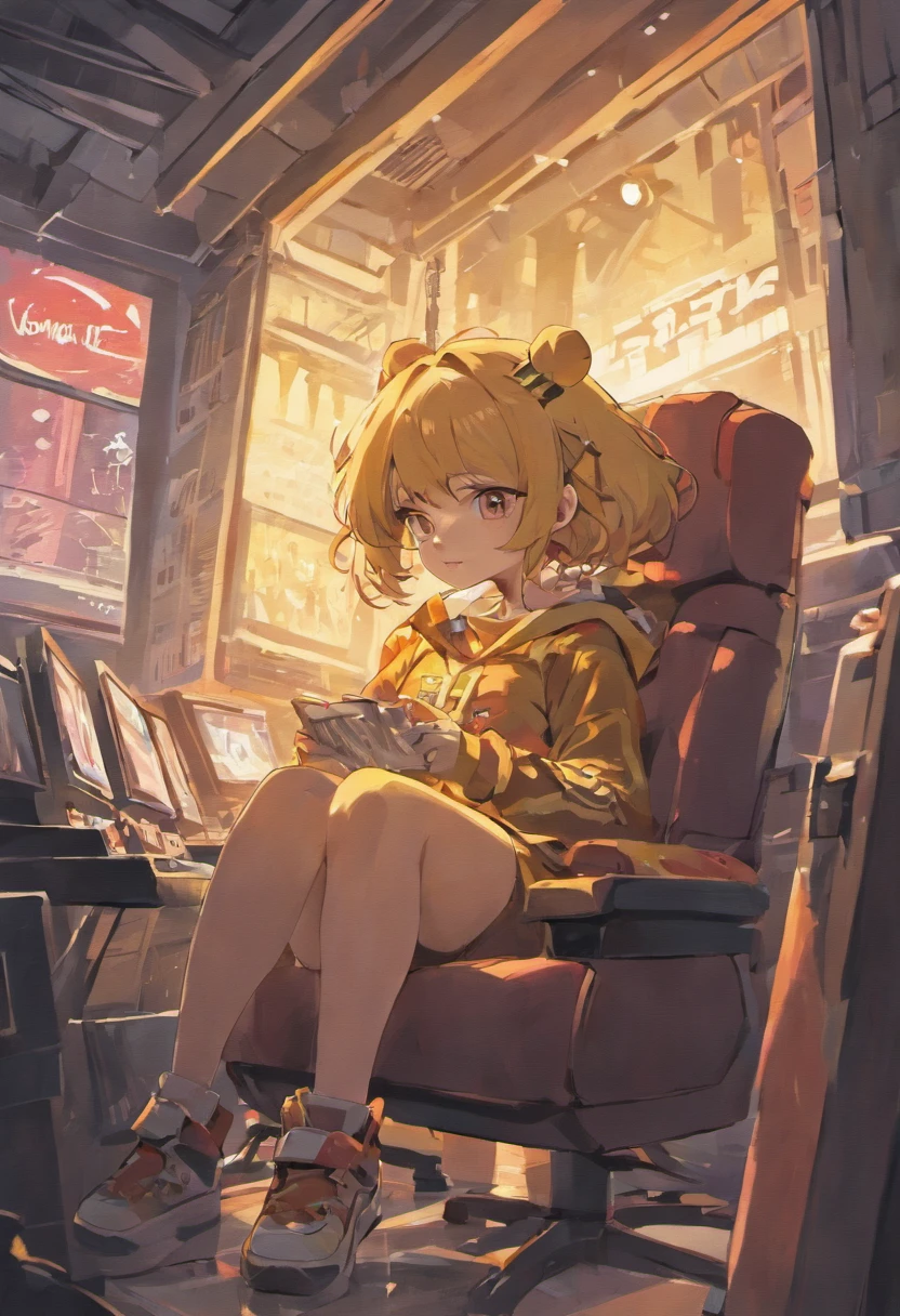 Bear only、No humans、Game Controller、Cute Bear、headset on head、Gaming Chair、Streamer's Room、Bees around、Beehive on the roof of the room、Rainbow Pride、a smile、Opening Mouth、put out the tongue、stele(Symbols)、kirakira、vivd colour,simple design, vector-art