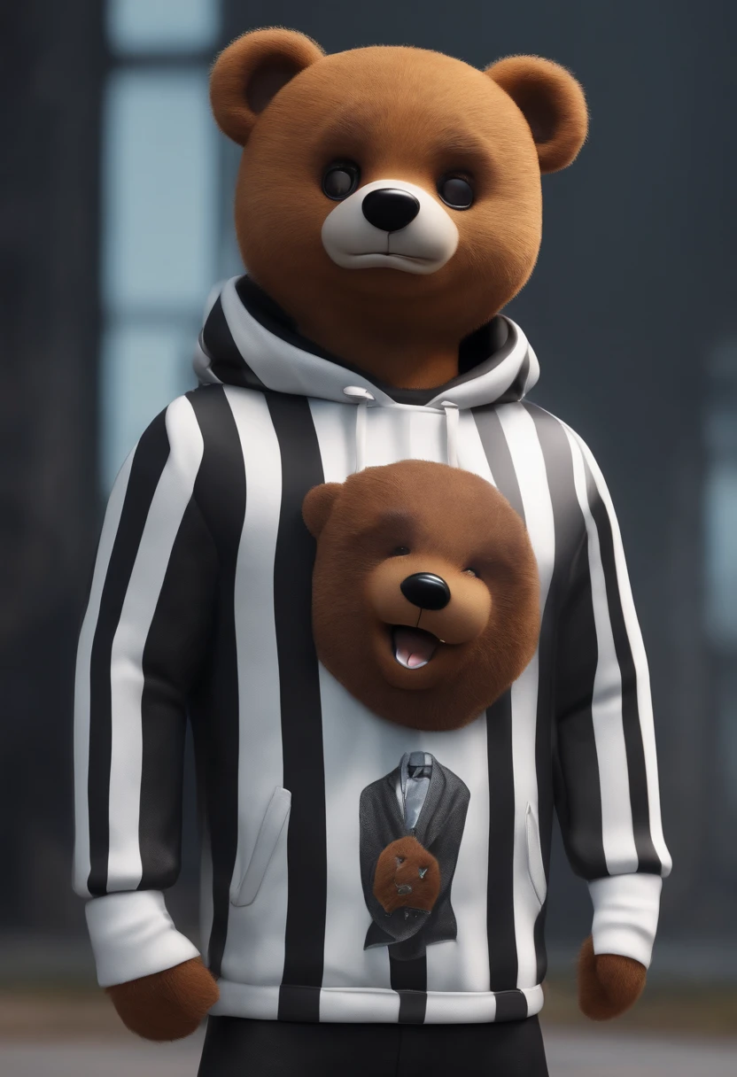 Teddy bear cartoon 3d streetwear with evil face inmate 4k