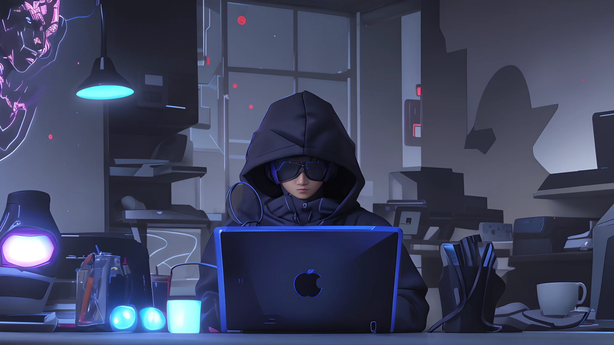 anime man in hoodie sitting at a desk with a laptop, cyberpunk art inspired by Taiyō Matsumoto, featured on pixiv, graffiti, cyberpunk anime girl in hoodie, ig studios anime style, twitch streamer, streaming on twitch, cyberpunk hacker, oppai cyberpunk, xqc, still from tv anime, cyber style, digital cyberpunk anime!!, akira vibes