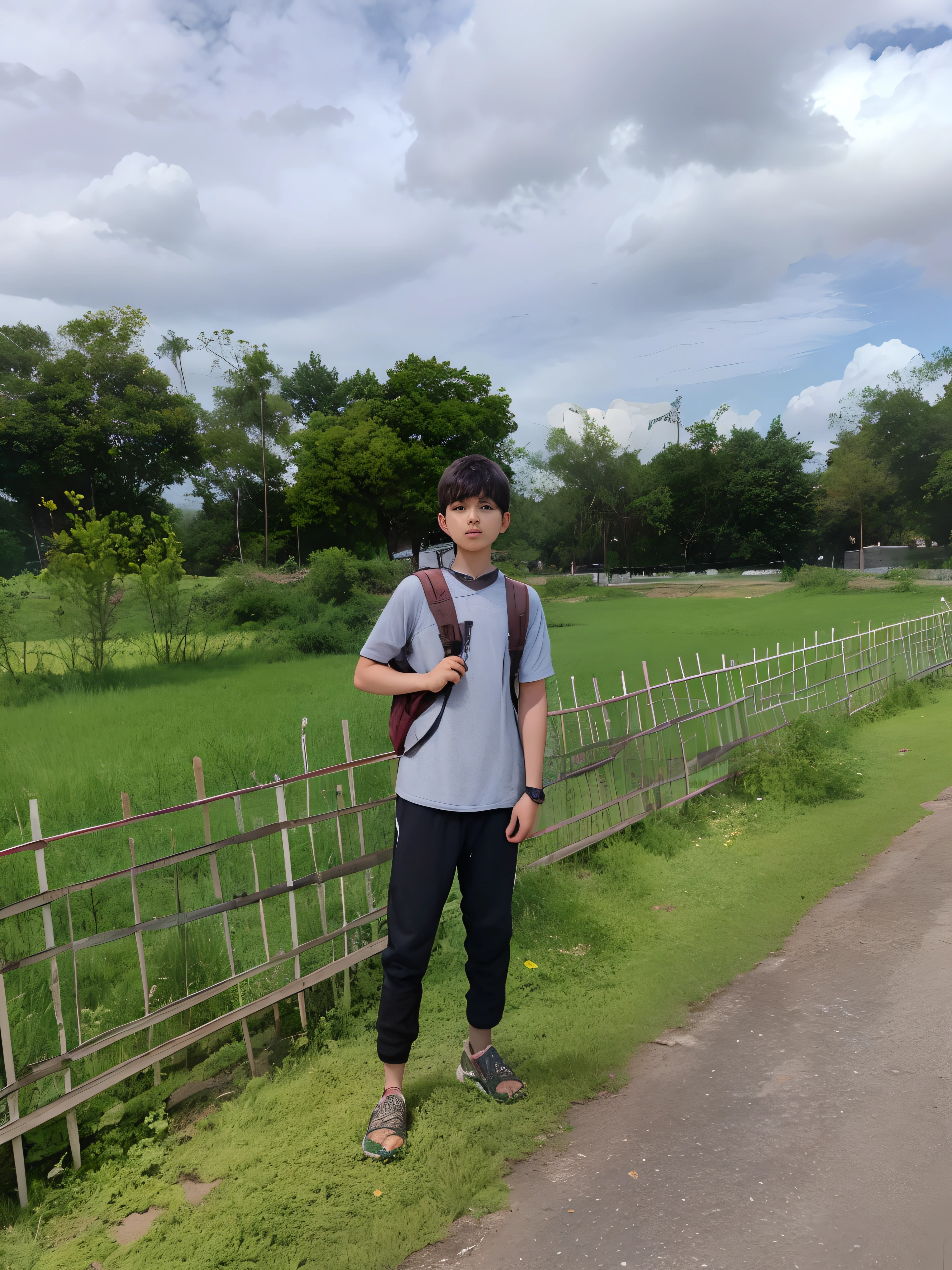 Boy with Beg futuristic background realistic face 8k ultim