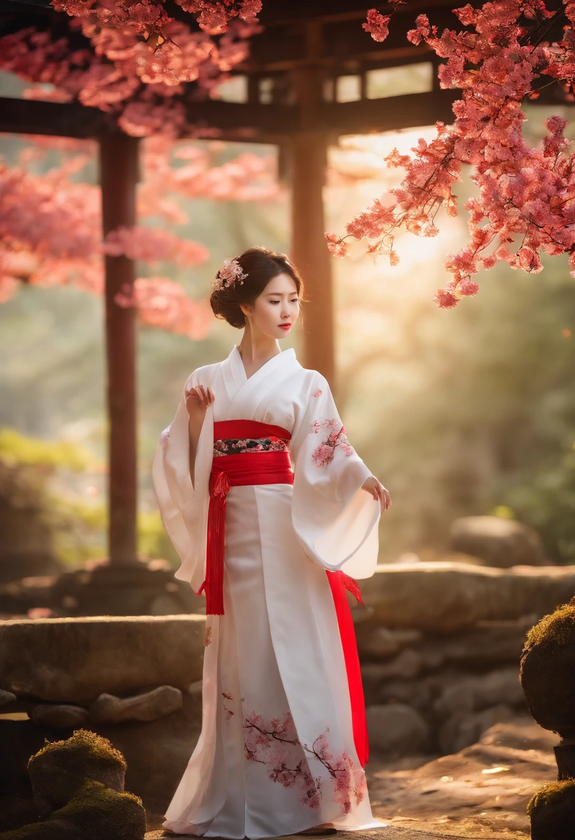 Kizuki - Jigokuraku - Yuzuriha LoRA, (best quality,4k,8k,highres,masterpiece:1.2), ultra-detailed, (realistic,photorealistic,photo-realistic:1.37), portraits, [NSFW Support], [BETA], vivid colors, sharp focus, visually striking scenery, fiery red accents, Lush garden backdrop, ethereal lighting, flowing traditional Japanese attire, intricate floral patterns, intricate tattoos, delicate cherry blossoms, piercing gaze, calm and serene expression, graceful pose, mesmerizing beauty, enchanting ambiance, mysterious atmosphere, cinematic composition.