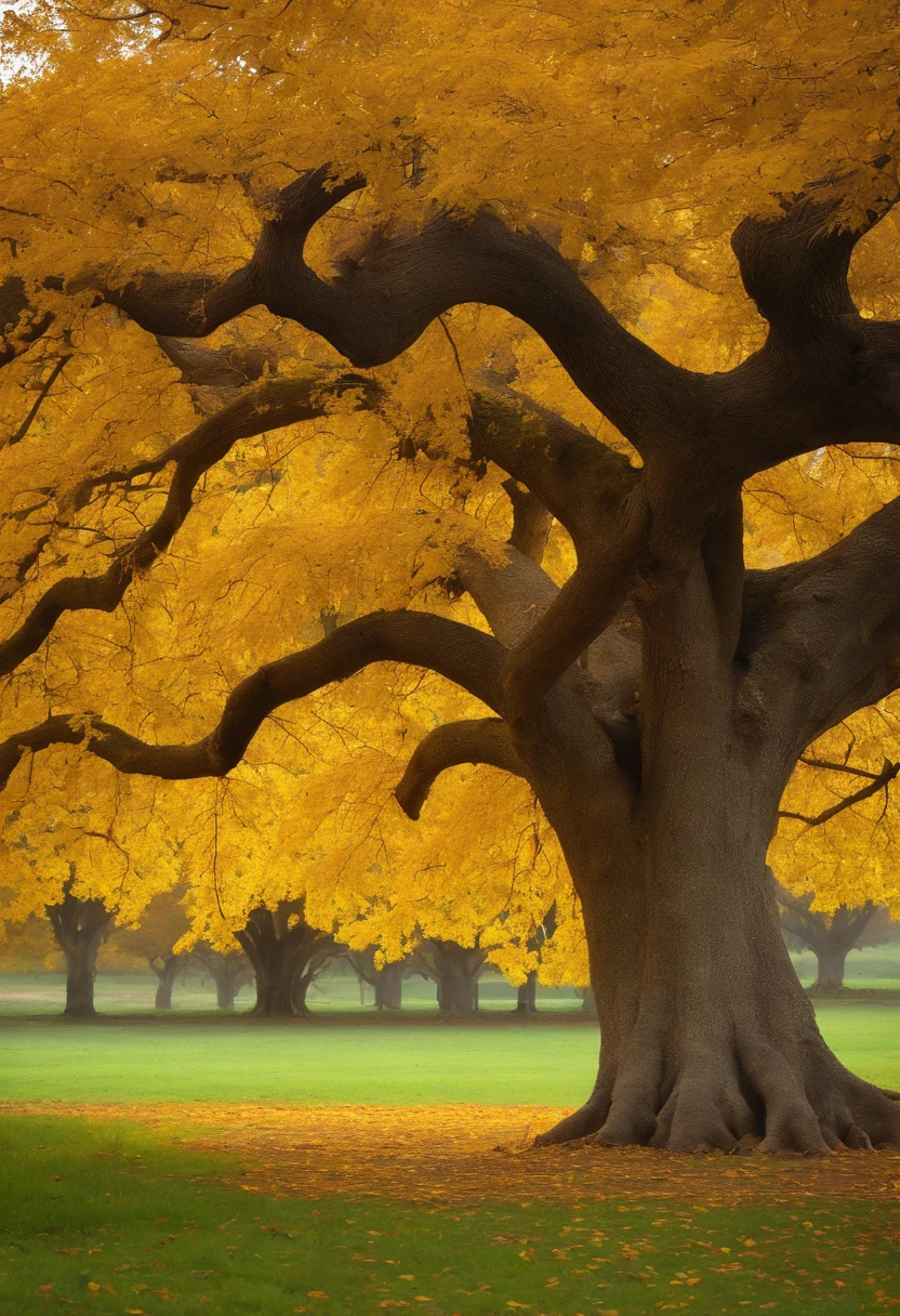 campo de grama　leafy golden tree