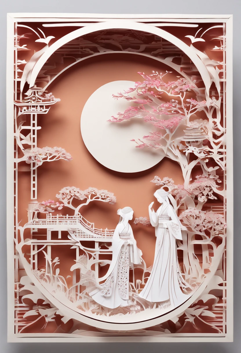 best quality, highres, (paper art), (fairytale:1.1), (Chinese:1.1) woman, (hanfu:1.1), (beautiful:1.1) render, (intricate:1.1) details, (moonlit:1.1) scenery, (masterpiece:1.2), painted (metal:0.9), (vibrant:1.1) colors, (soft:0.9) lighting