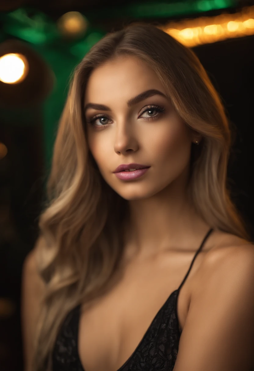 retrato, 1 girl, beautiful face, asymmetrical hair, cabelos multicoloridos, belt, Bodysuit, boca coberta, umbigo coberto, mangas destacadas, Olhos cinzentos, Vento do quadril, jaqueta aberta, fofo, Olhe para o Visualizador, Cidade Noturna, neon light, chuvoso,