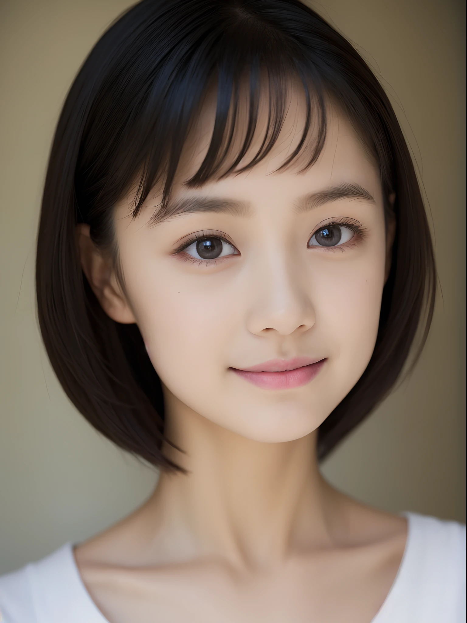 Neat and clean , petite person, (slim, Flat, Small), Short black hair, Photorealistic, detail, Detailed skin texture, Ultra Detail, delicate sexy collarbone, Smile, Super Detailed Face, Detailed lips, Detailed eyes, (10years old girl)、Delicate ert neck、Little baby face、Bright red and flushedal Photography、(watching at viewers)、silk dresses、f lare、Unique Beautiful Girl、14mm prime lens