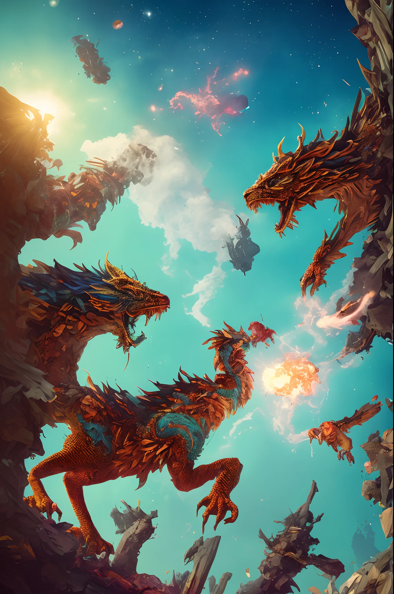 masterpiece, best quality, making friends with the Chinese dragon, fun, happy, bright, loong,