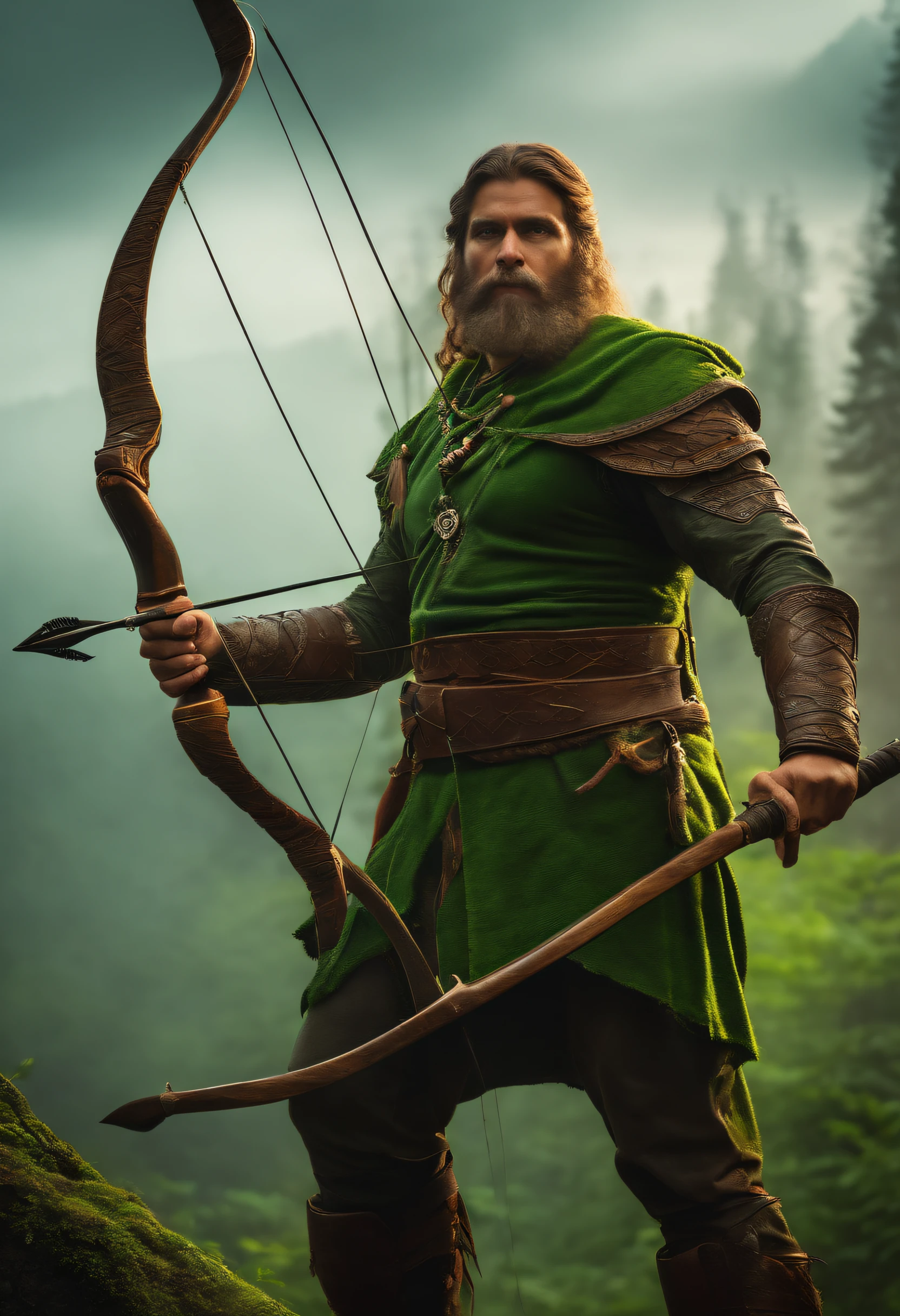 Oxossi , Homem , guerreiro , com roupa verde, Orisha of the forest that has over its domain the bow and arrow , 4k, com luz brilhante, Mshiff, Arte do papel de parede, Papel de parede UHD