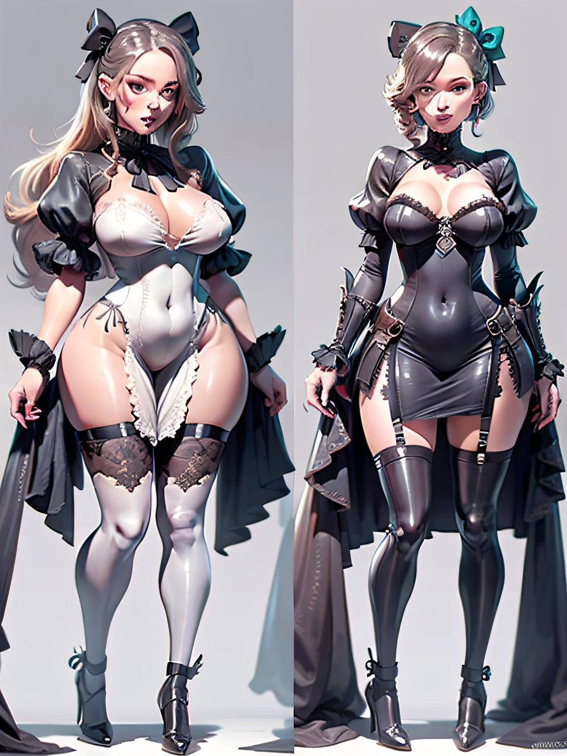 (nsfw:1.15), full-body shot, (inked original-art:1.2), (lineart:1.31), (fine-details:1.3), Flat-colors, (depth), warm colors, charturnerv2, A character turnaround of a beautiful busty milf in stockings and gaters as a actress, Skeptical facial expression, wearing a victorian dress above it., fetish, sweaty, Multiple views of the same character in the same outfit, seductive, lustful, dominant, victorian age,
