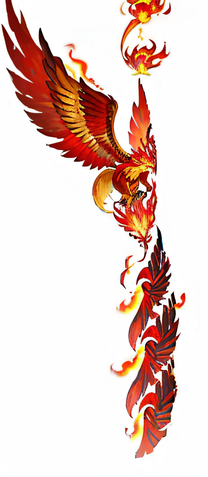 Araphe flew through the air with a red and yellow tail, Flame, Flames, Fire and fire, phoenix-inspired, with fiery golden wings of flame, Flames and flames, Red and gold cloth, sickle, fire flaming serpent, Red and gold, Gold and red filigree, A phoenix, flame fractal, Gold and red, Big red feathers