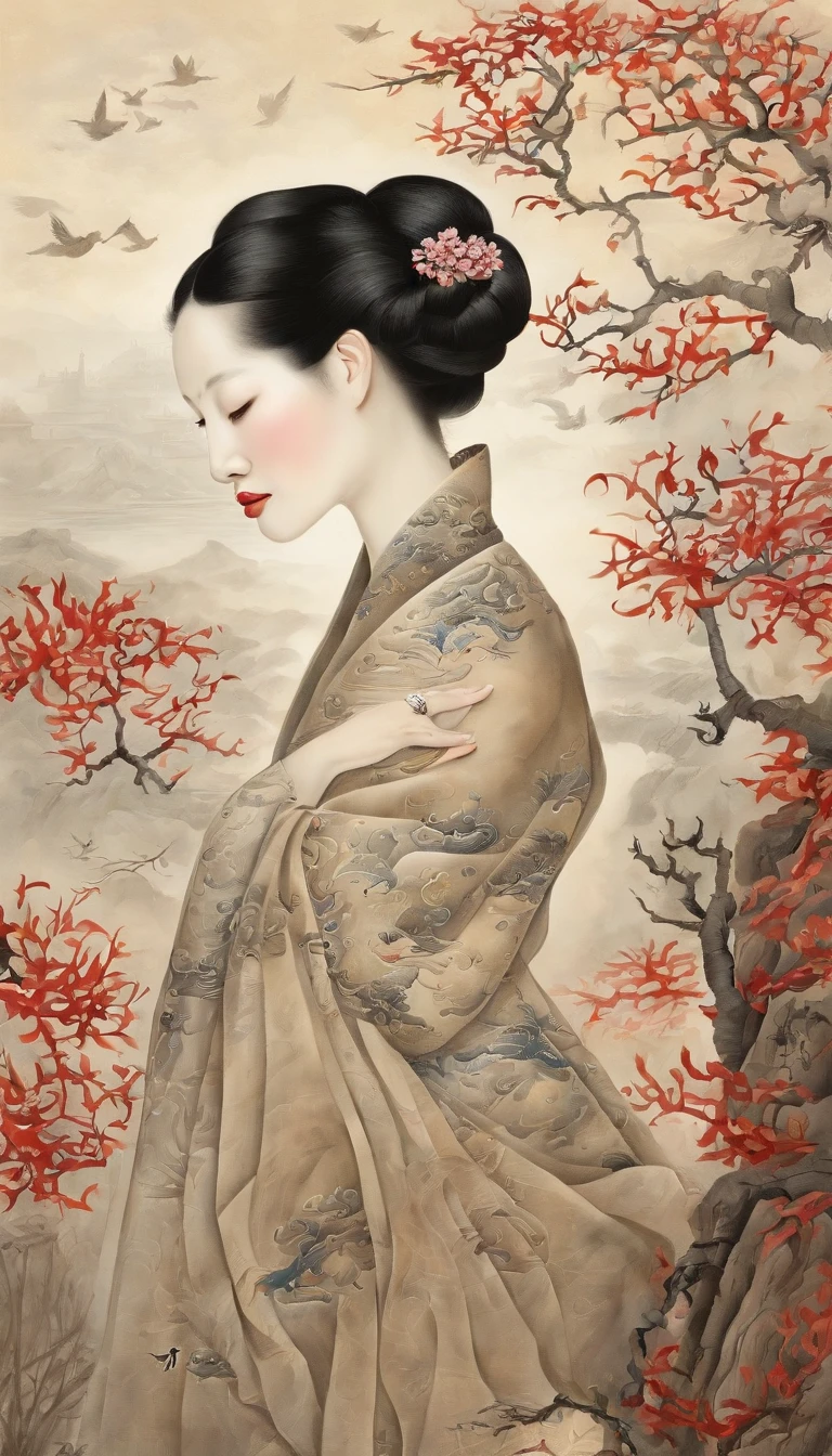 chiaroscuro technique on sensual illustration of an elegant queen , vintage ,silky dress, matte painting, by John Singer Sargent, by Harumi Hironaka, extremely soft colors, vibrant, pastel, highly detailed, digital artwork, high contrast, dramatic, refined, tonal, an intimate, seductive studio setting with a focus on sensuality and romance. Utilize soft, warm lighting that bathes the space in a gentle, inviting glow. Incorporate luxurious fabrics, plush furnishings, and a touch of decadence to evoke an opulent ambiance. The scene should exude an air of serenity and anticipation, inviting the viewer into a sensual and romantic spacem nude art