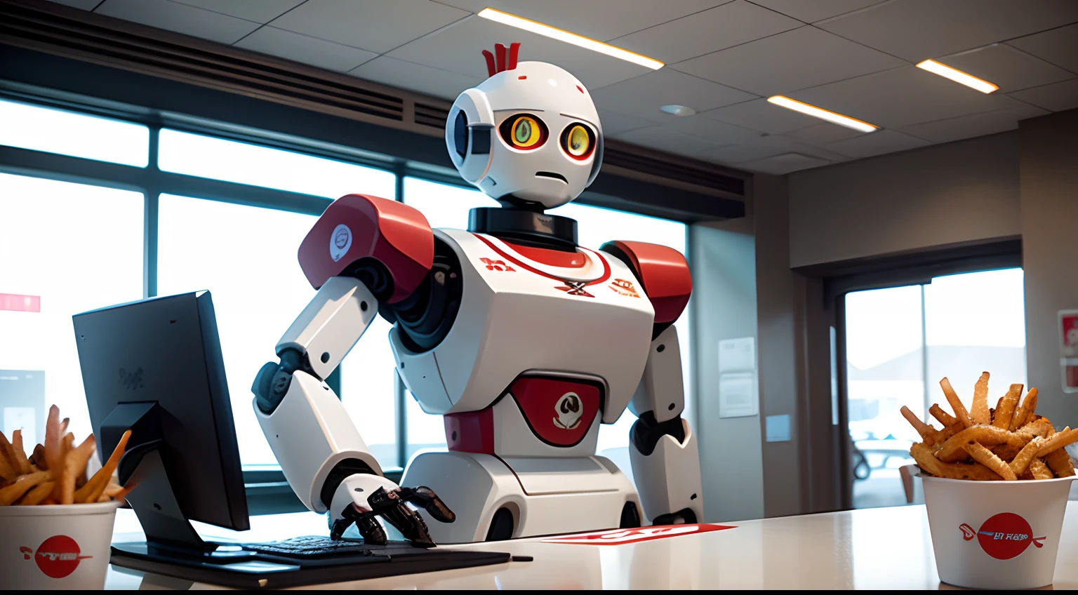Masterpiece, Best quality, Robot KFC employee