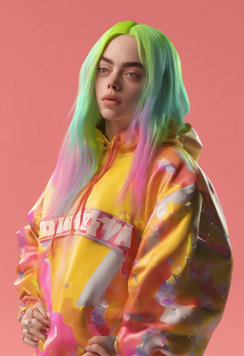a photo of billie eilish posing on a white background