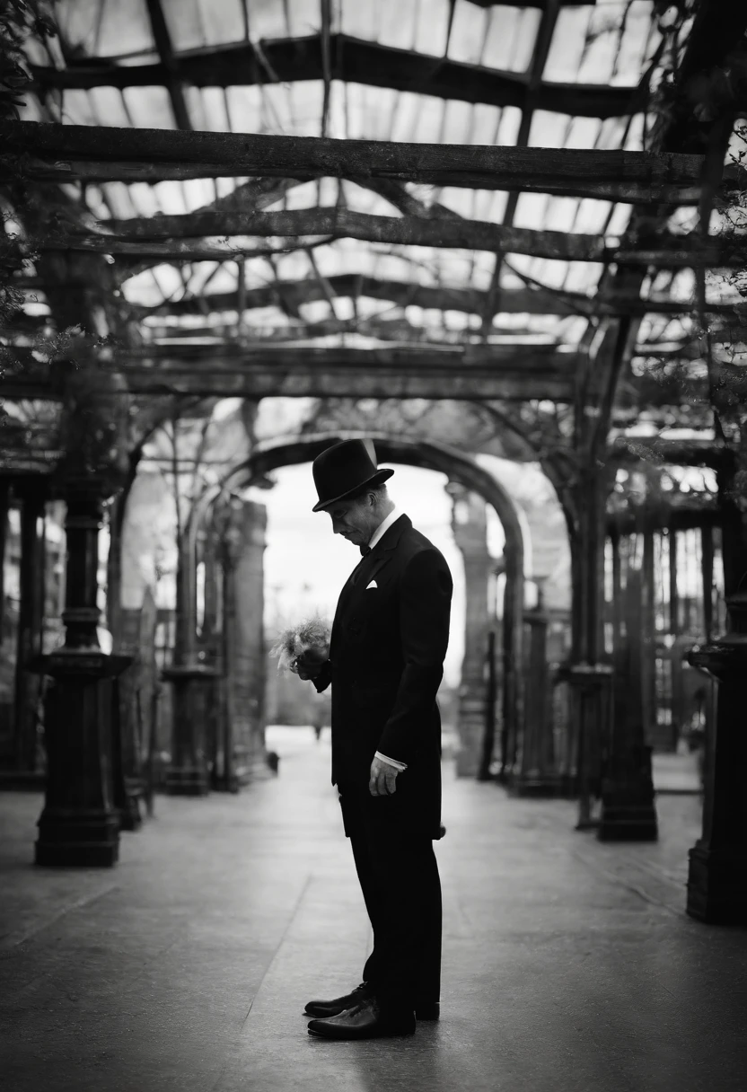 black andwhite，Man in a suit，Hat