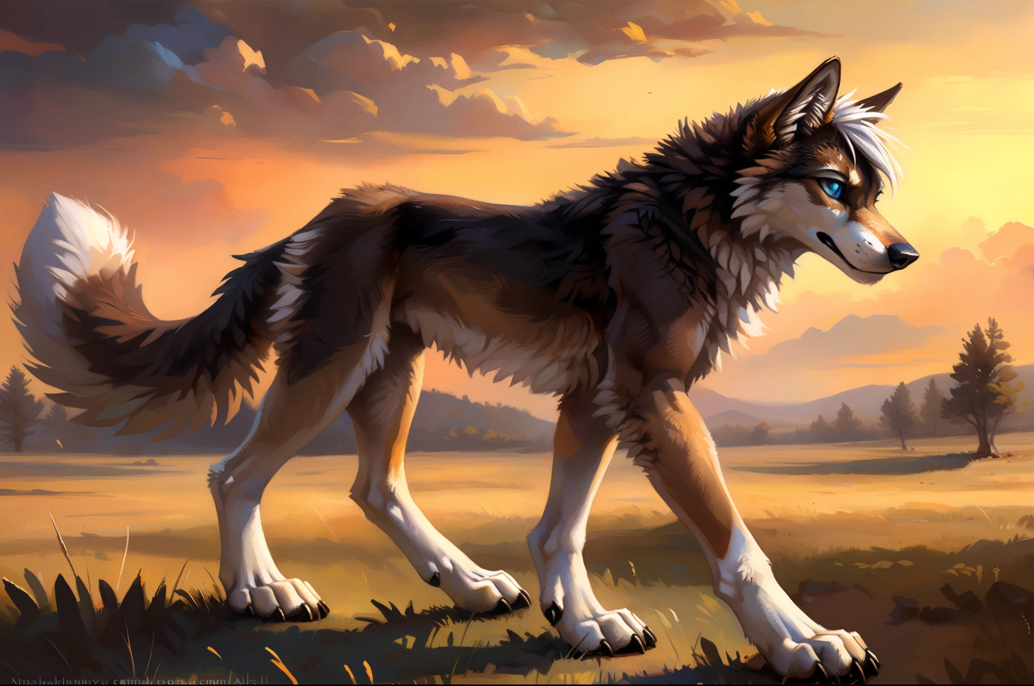 ((Solo)), male people, coyote, (Multi-colored fur, White-brown:1.3), ((Wolf face, White hair, Big eyes, White eyelids, Blue pupil, Slim:1.2) (Tough, Calm expression:1.2)), Abs, Slim, pinging)), (Correct anatomy), The upper body is naked,A big tail，Feet，Longer torso，(Realistic fur, Detailed fur texture, labeled:1.3)), (Natural lighting), Photorealistic, Hyperrealistic, ultradetailed, by Kenket，Naked all over the body，Endless grasslands，on the floor on all fours，Walking