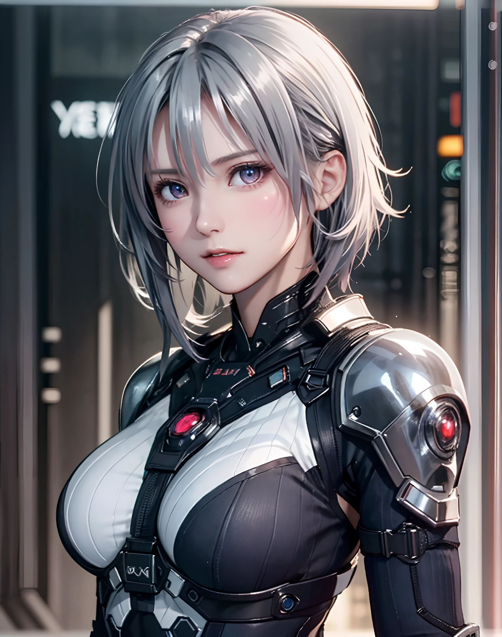 Milf, woman in a futuristic suit, highly detailed face, cool, mom, tomboy, very large breast, (Milf), mature face, (mature female), cybersuit, anime girl wearing tight suit, milfication, Elegant body, navel focus, naked body, gloves, earrings, science fiction, female protagonist, standing, volumetric light, detailed lighting, (detailed textures), oppai cyberpunk, biomechanical oppai, masterpiece, best quality eyes, sci-fi background, futuristic landscape, low angle, (smooth surface), (simple body suit)