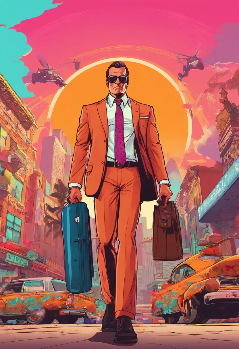 Masterpiece, Best Quality, suntanned skin, ember, Strict costume, tie, eyeglasses, looking a viewer, rich, leggins, walking through the town square, black shoes, Simple background with logo, From Bottom, Briefcase in hand,