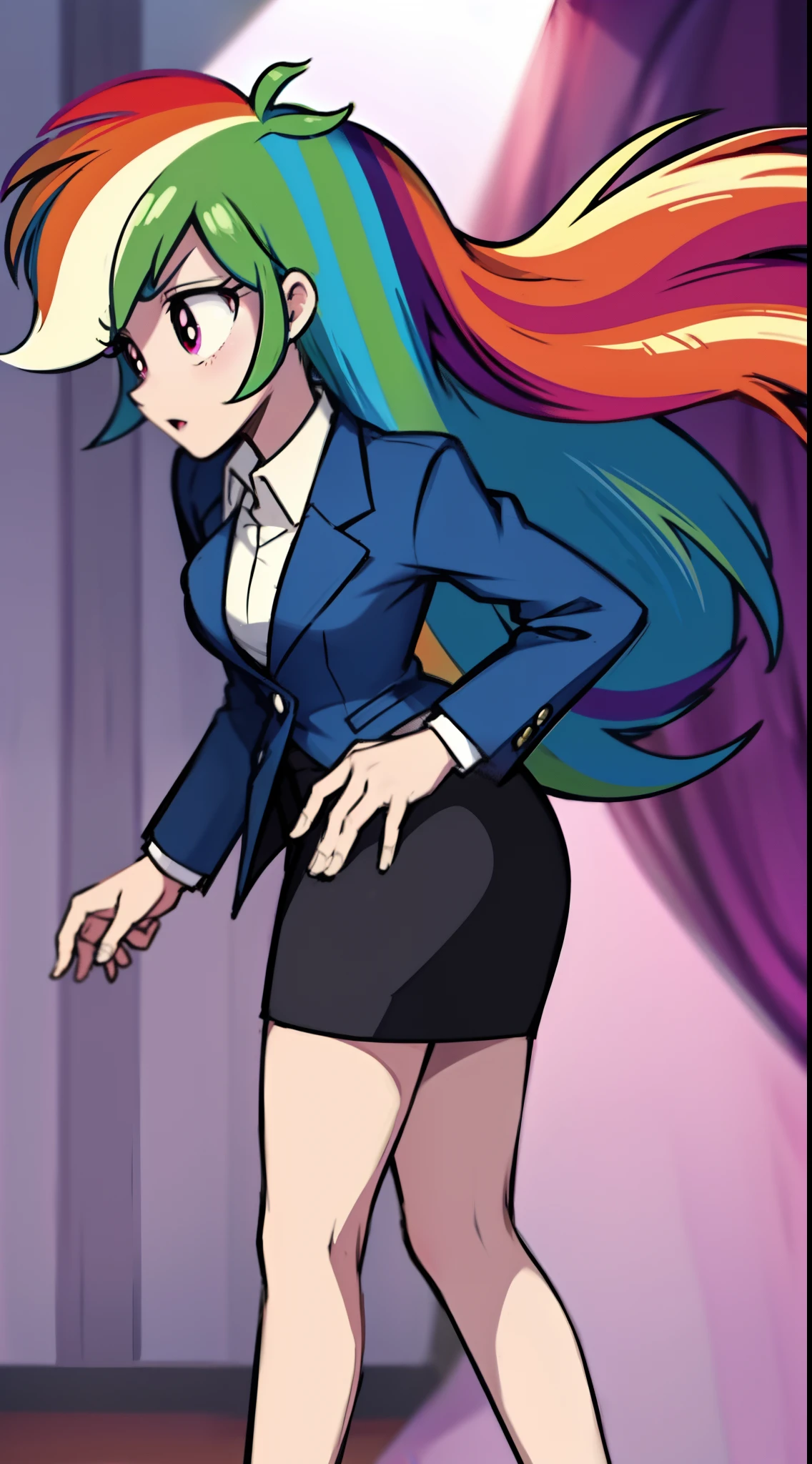 Rainbow Dash, Rainbow Dash of My Little Pony, Rainbow Dash as a girl, skirt suit, business suit, blazer, pencil skirt, high heels