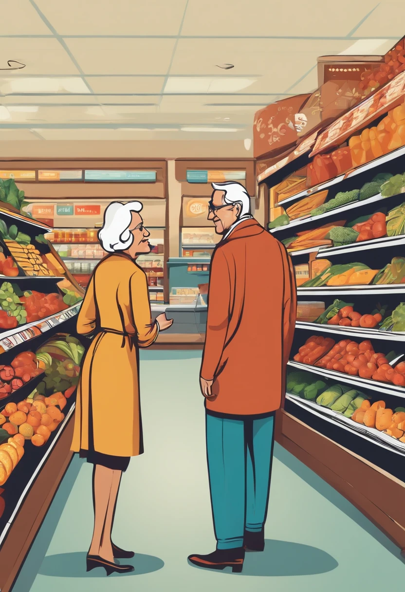 Supermarket manager talking to an old woman