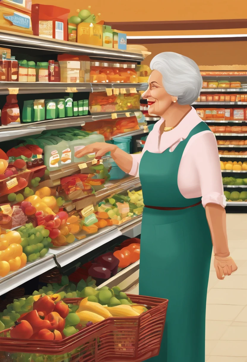 Supermarket manager talking to an old woman