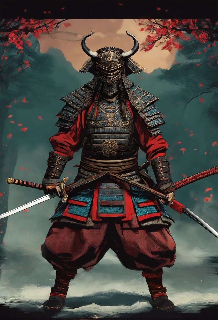 samurai escrevendo, retro cberpunk design