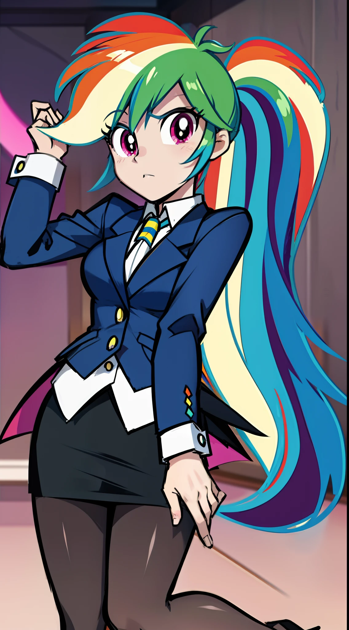 Rainbow Dash, Rainbow Dash of My Little Pony, Rainbow Dash as a girl, skirt suit, business suit, blazer, pencil skirt, high heels