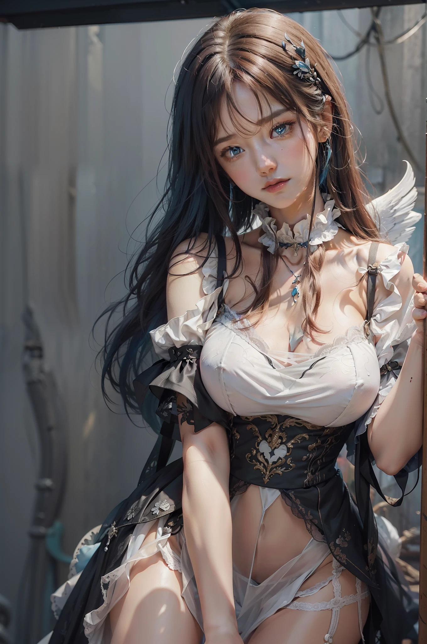 (Long red hair), ((Above the shoulder,facial closeups)), Bigboobs, looking at viewert, maid costume, Rem from:Zero brown hair, surrealism, Ghibli-like colors, Ghibli-like colors, anime big breast, Standing painting, angle of view, foreshortening, foreshortening, 8K, Super detail,Women have full breasts and blue hair,hentail realism, shadowing,,character sheets, reference sheet, Standing painting, 8K, Super detail, 1080p, Women's HD,femele, 16k, A high resolution, Best quality, High quality, Anatomically correct, Masterpiece, ccurate, hyper HD,As graceful as a swan,unreal-engine, Ghibli-like colors, anime big breast, Standing painting, angle of view,battle armor,ssee-through,Lace skirt