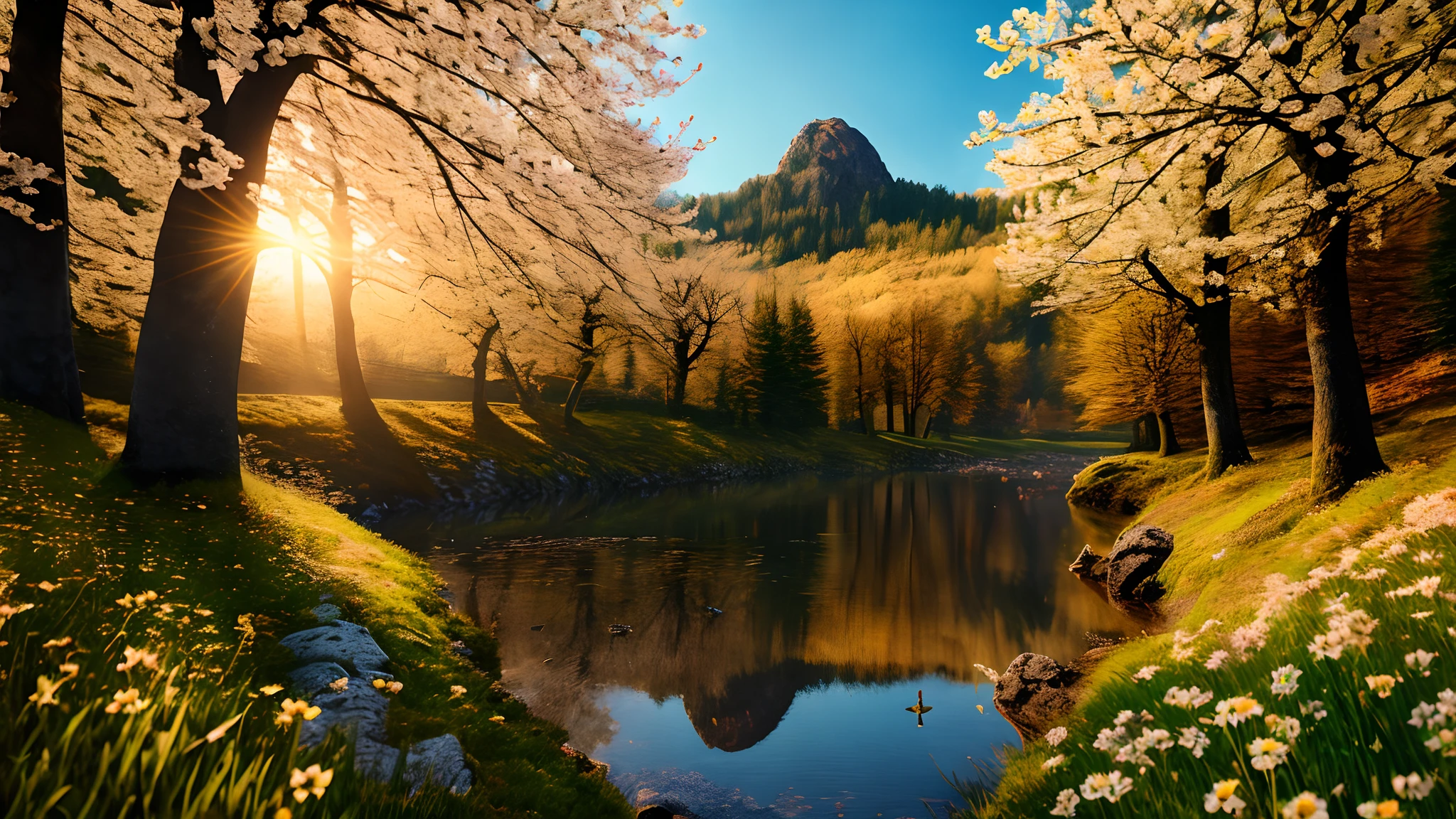 an extremely detailed photo of Czech nature scenery, surreal, spring time, detailed, intricate, elegant, lithe, highly detailed, digital painting, artstation, concept art, smooth, sharp focus, illustration
