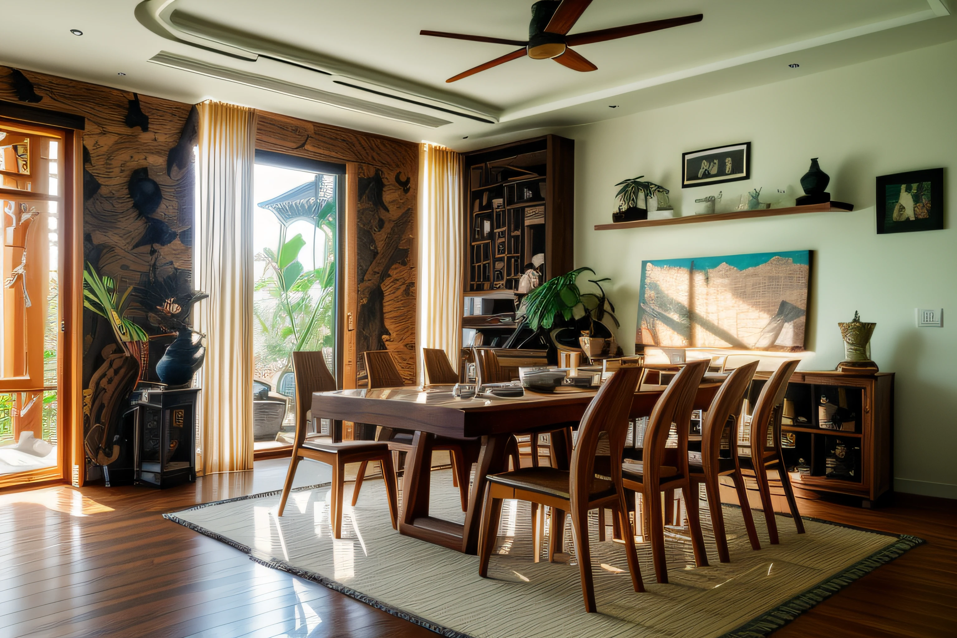 interior design、Crazy detailed wide-angle building photos、cozy contemporary living room、(Bright warm sunshine 1:0.1)、award-winning contemporary interior design、Landscapes、DL、a chair、in a house、wooden floor、window、dining room、east asian east asian architecture、Sliding paper doors、lamp lights、buliding、walnut grain、naturey、Cups、A plant、interior design、Insert lights and shadows、depth of fields、low illuminance walnut_furniture (11) flower, food, day, indoors, bag, cup, pillow, book, no_humans, window, bed, fruit, chair, table, sunlight, bottle, plant, curtains, box, scenery, couch, wooden_floor, realistic, door, clock, cushion, shelf, vase, statue, painting_(object), still_life, carpet, picture_(object), rug, reflective_floor