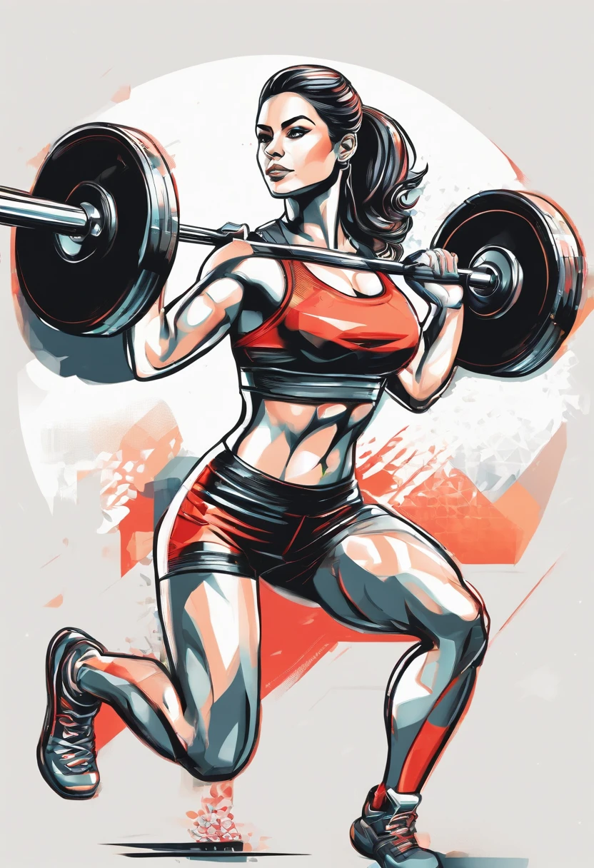 Vector Art of a female power lifter. T-shirt Design. white background. vintage style. 2d art.