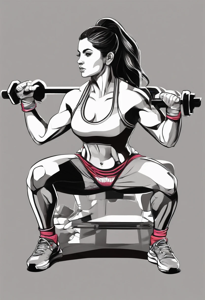 Vector Art of a female power lifter. T-shirt Design. white background. vintage style. 2d art.