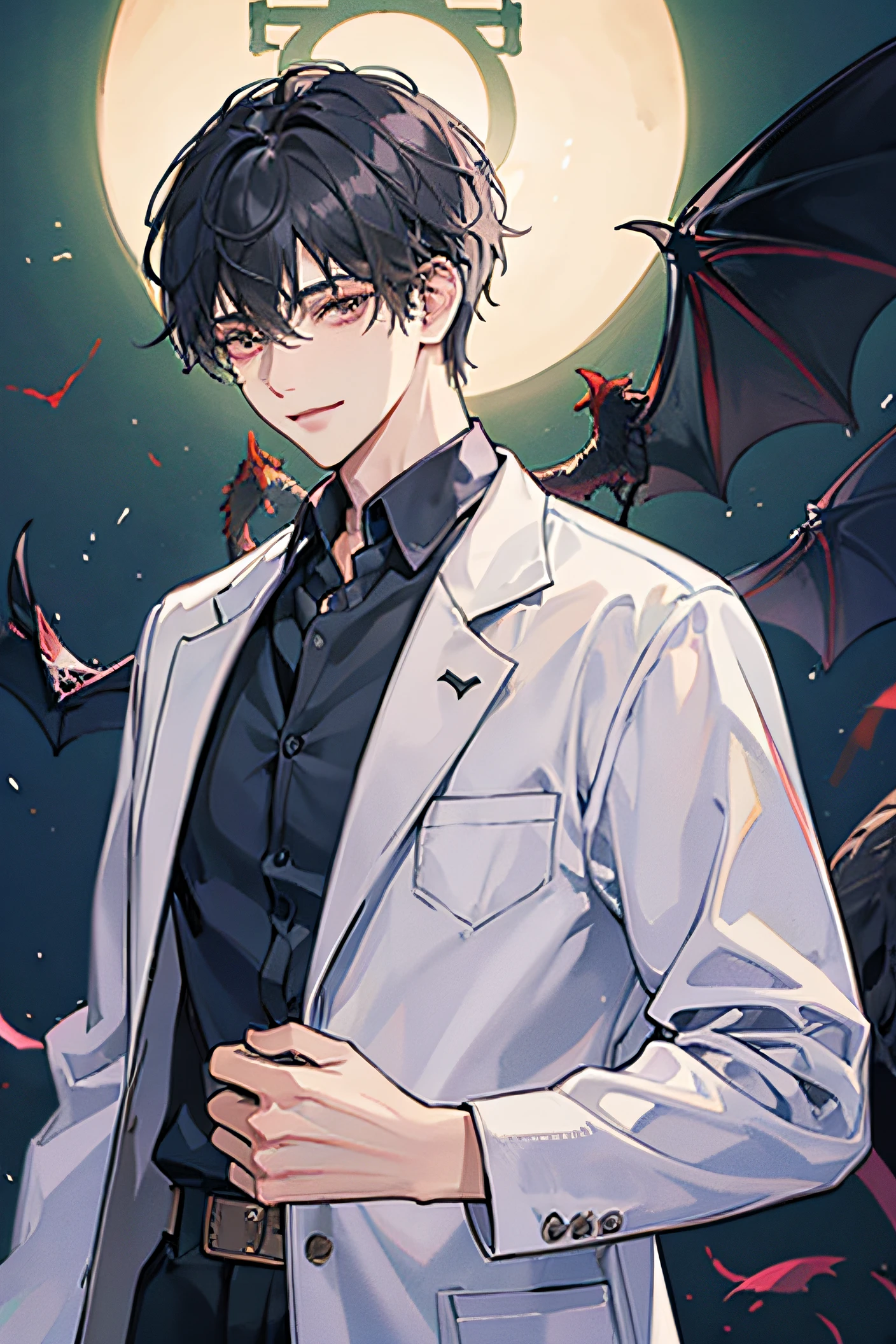 masterpiece、top-quality、male people、lab coat、Devil's Smile、A dark-haired