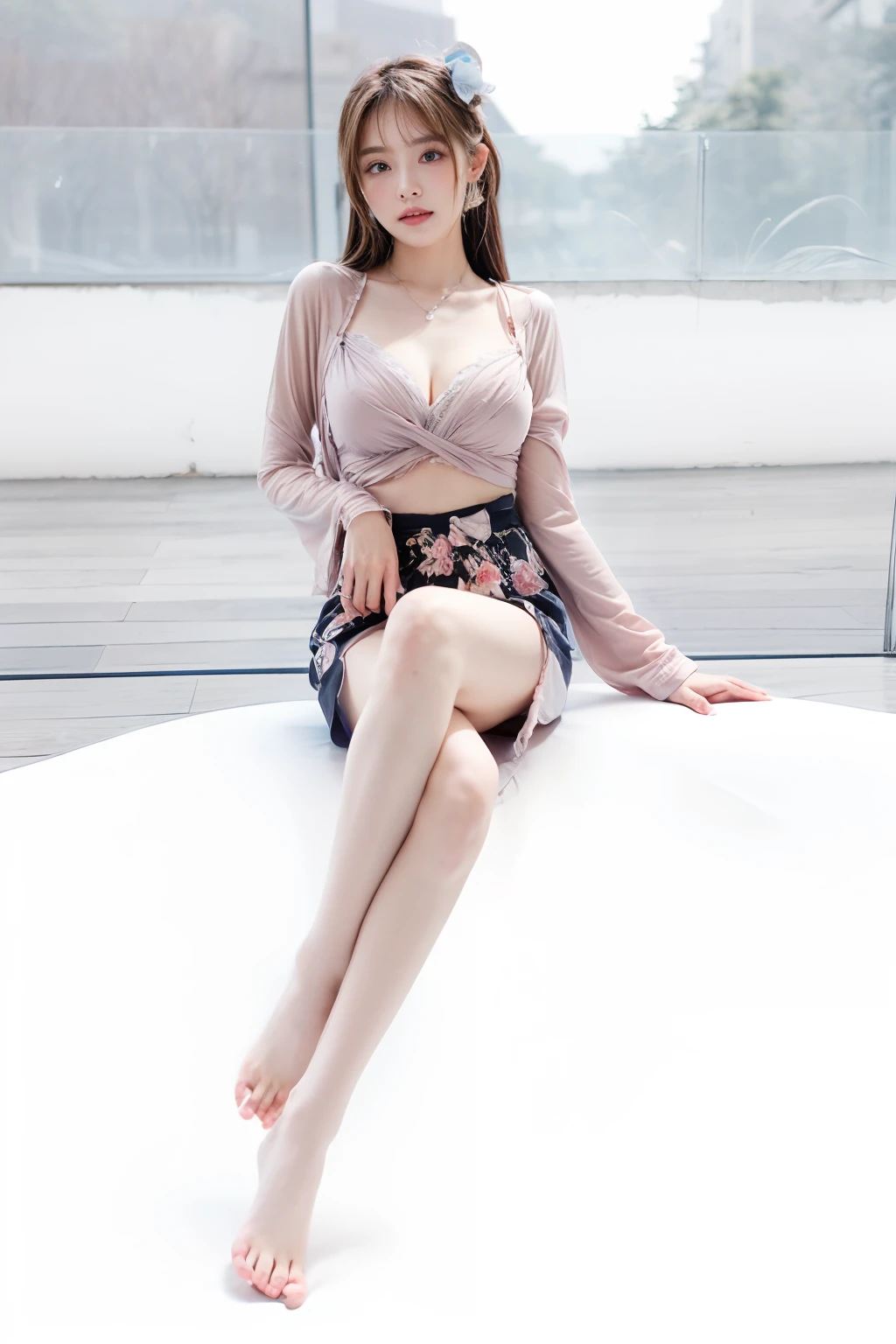 （best qualtiy， tmasterpiece， A high resolution， Glow， flood， Lens glare， wide angles）， rays of sunshine， full bodyesbian， 1 [Chino|Russian|Japanese|Korea]Girl， 独奏，（Mei Hong：1.1） ((ta costume）)， choker necklace， jewely， long whitr hair， 耳Nipple Ring， Super delicate face， beauitful face， perfect hand， full face blush， （perfect  eyes） ，（ long eyelasher： 1.4）， Glowing pupils， （white stockings： 0.9）， hentail realism， （highdetailskin： 1.2）， 8K, Ultra HD， digital SLR camera， high high quality， Volumetriclighting， Frankness， A high resolution， 4K， 8K， in the background bokeh， a fantasy forest， Radiant garlic， Feather drop effect， Morning， foreground， f/16 Full body photos Long legs White stockings
