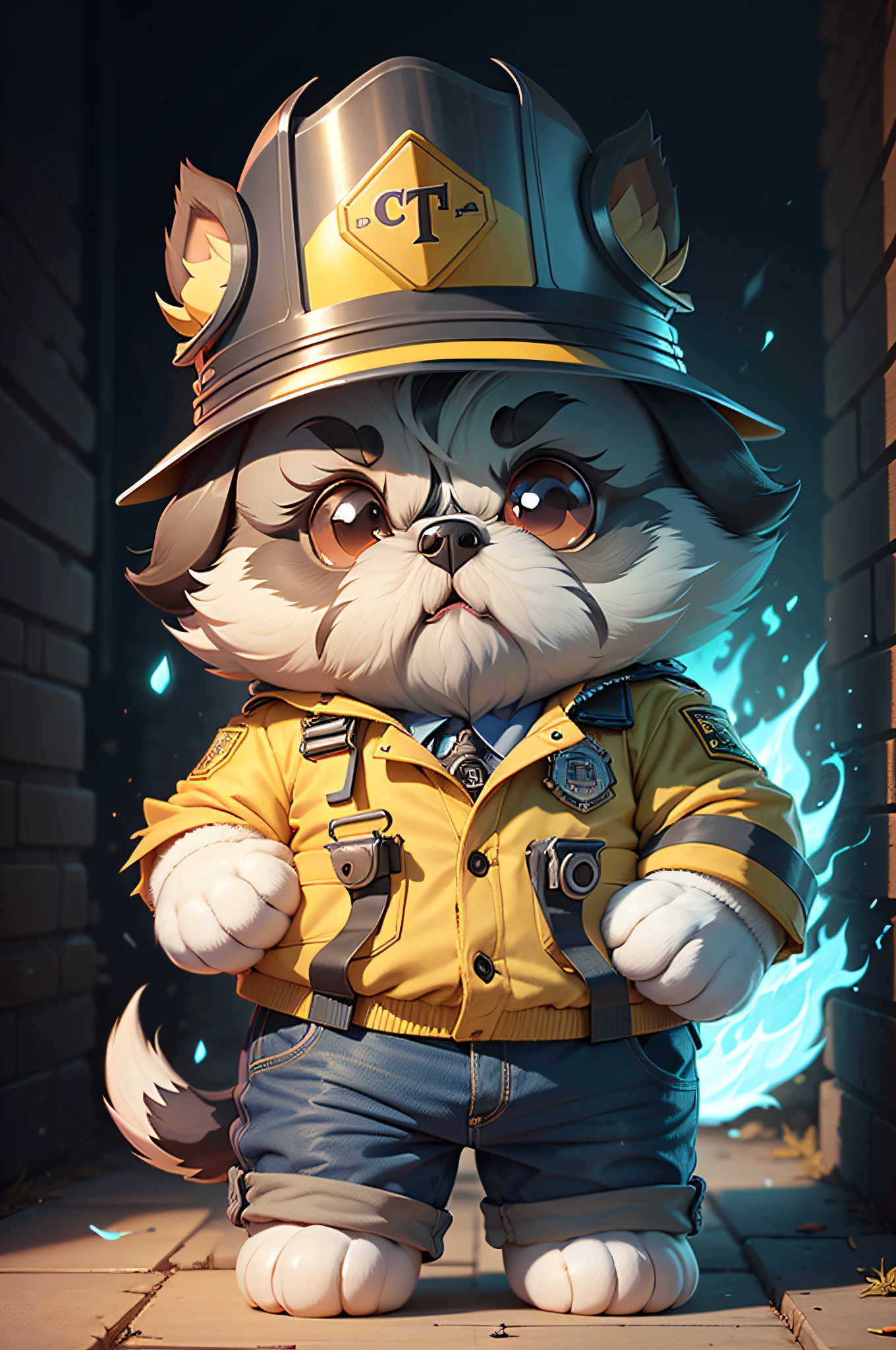C4tt4stic, American Firefighter Uniform Cartoon Shih Tzu